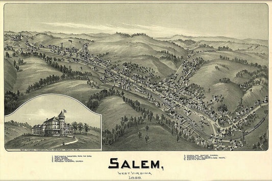Birds Eye View 1899 Salem West Virginia Vintage City Map Jigsaw Puzzle