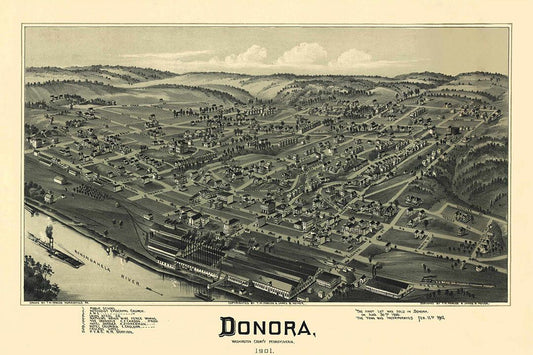 Birds Eye View 1901 Donora Pennsylvania Vintage City Map Jigsaw Puzzle