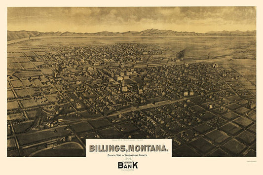 Birds Eye View 1904 Billing Montana Vintage City Map Jigsaw Puzzle