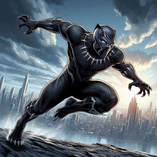 Black Panther Action Hero Cityscape Print Poster