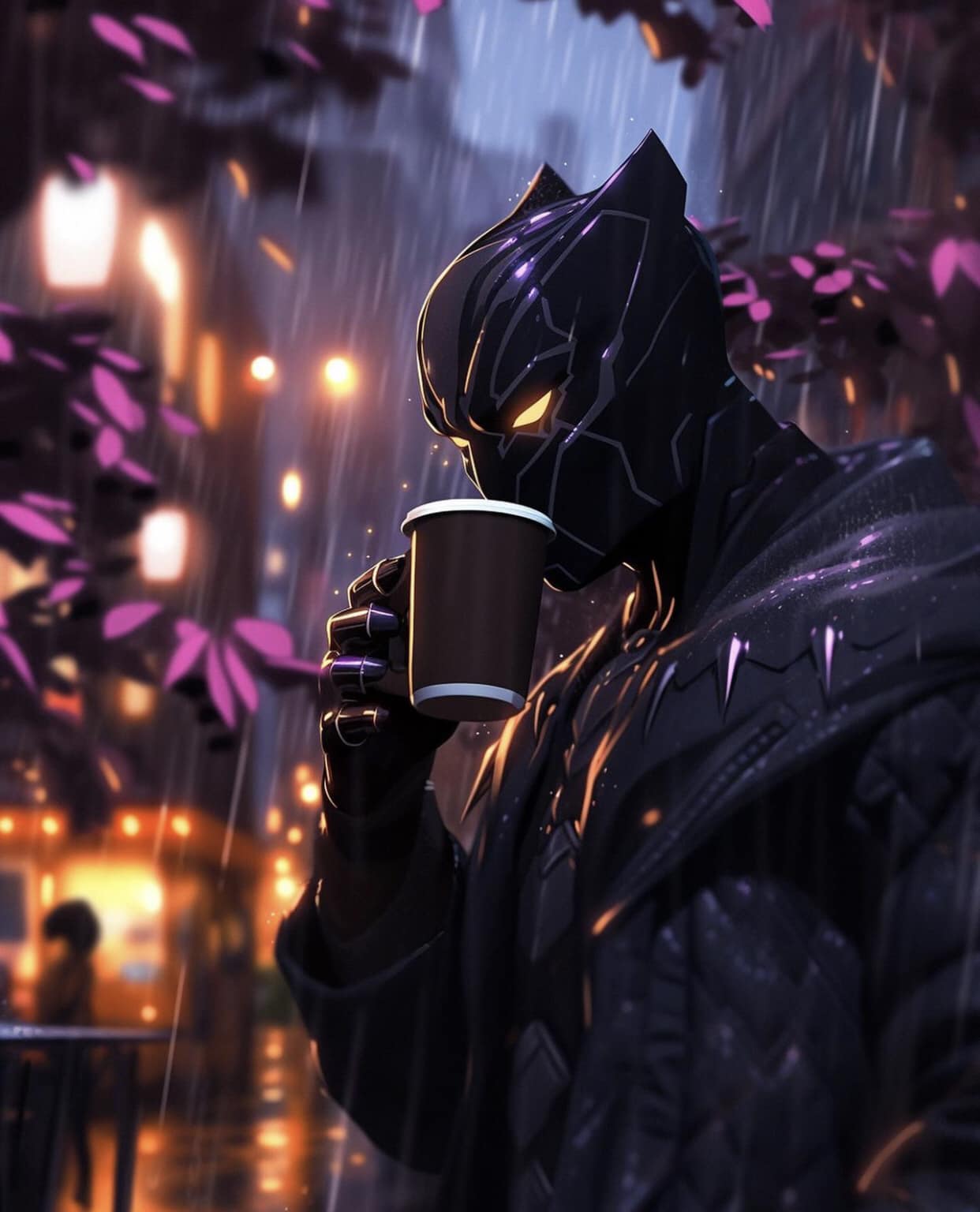 Black Panther Coffee Rainy Night Print Poster