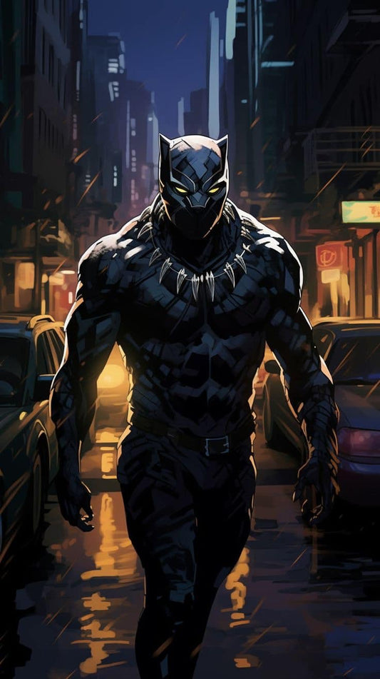 Black Panther Night Cityscape Print Poster