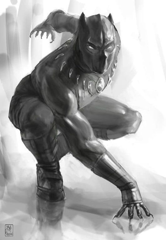 Black Panther Sketch Action Pose Print Poster
