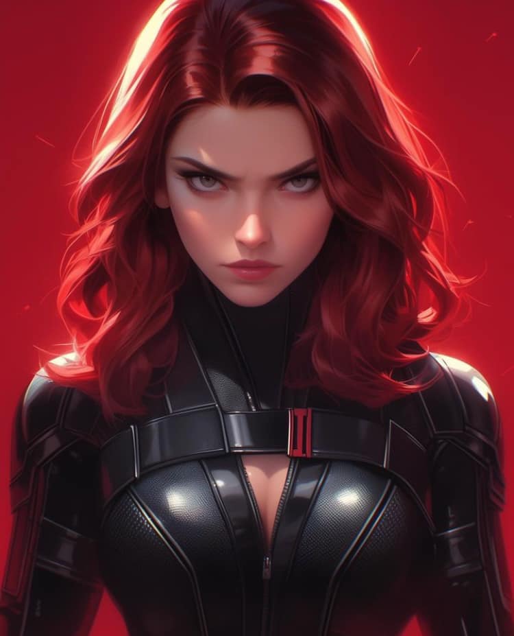 Black Widow Portrait Red Background Print Poster