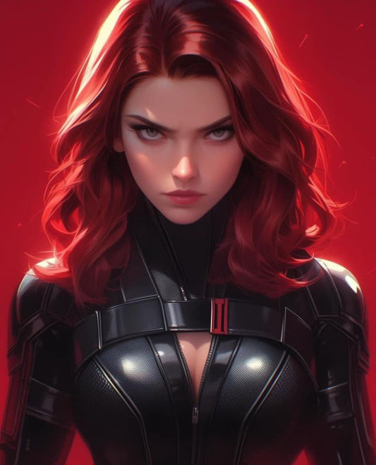 Black Widow Portrait Red Background Print Poster