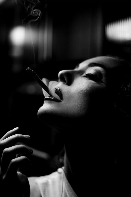 Black And White Smoking Woman Painting Print Jigsaw Puzzle