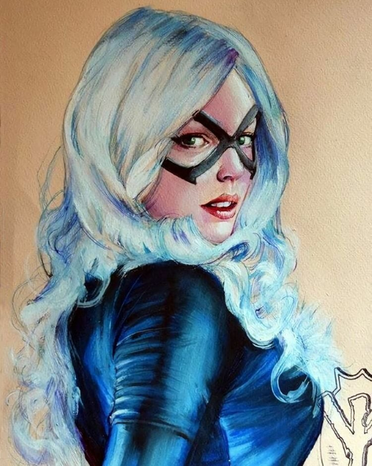 Black Cat Blue Suit 6387 Print Poster