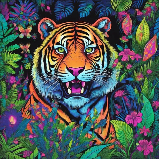 Black Light Style Tiger Art Poster