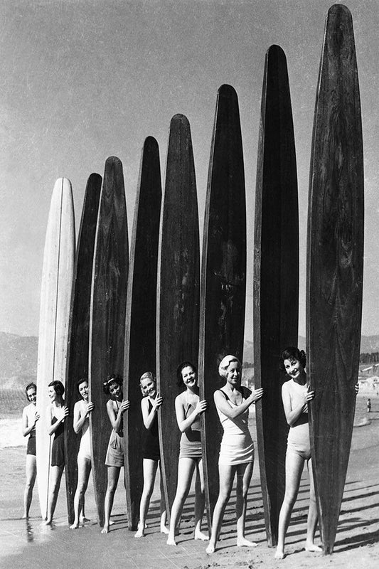 Black White Beach Surf Girls Cute Beauty Womans Wall Art Home Poster
