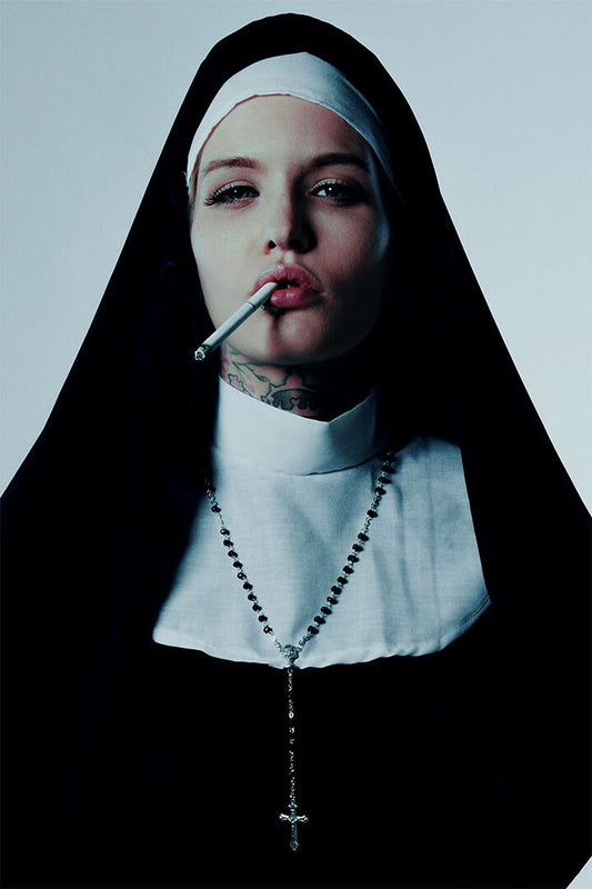 Black White Painting Rebellious Nuns Smoking Jigsaw Puzzle