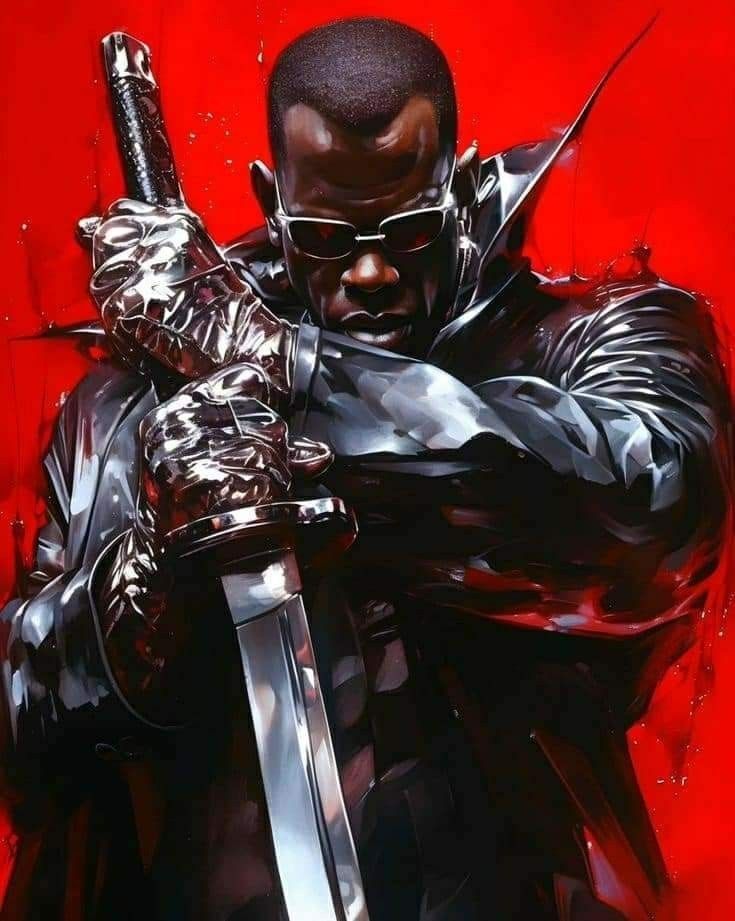Blade Wielding Character Red Background Print Poster