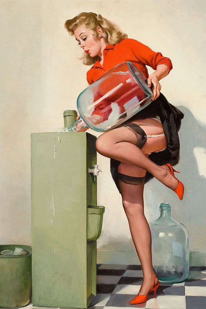 Blonde Spilled The Water Vintage Pinup Girl Wall Art Poster