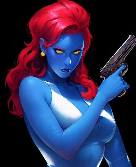Blue Female Character With Gun Print Poster
