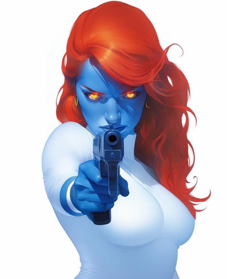 Blue Female Figure With Gun Jigsaw Puzzle