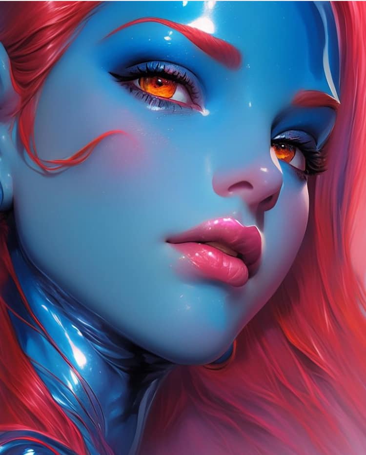 Blue Skinned Portrait With Orange Eyes Print Poster