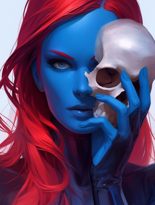 Blue Skinned Woman With Skull Print Poster