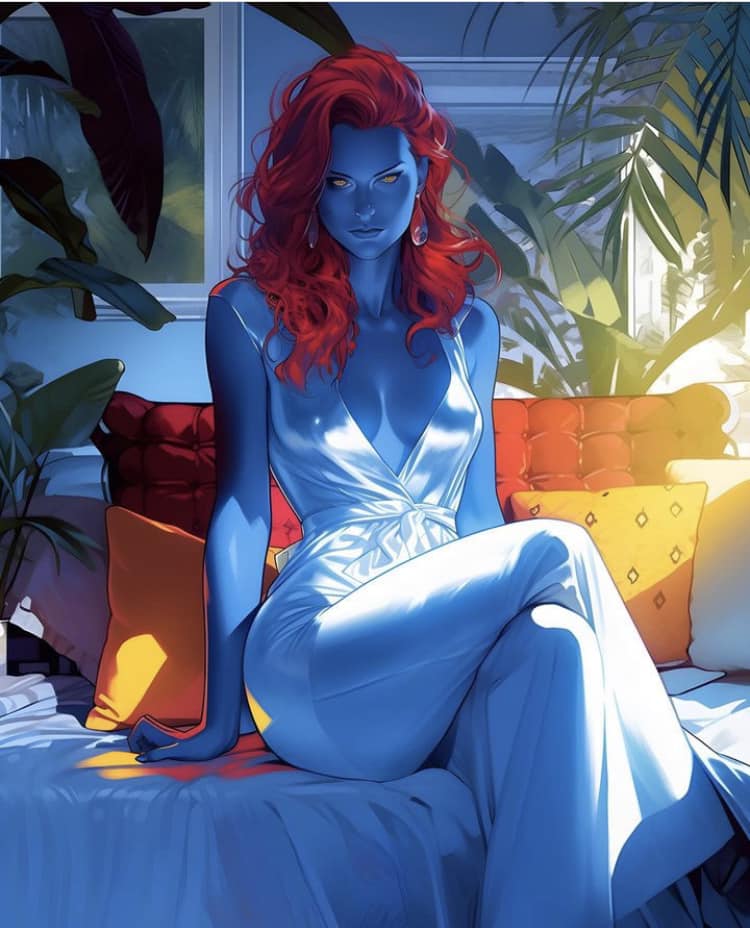 Blue Woman Lounge Portrait Print Poster