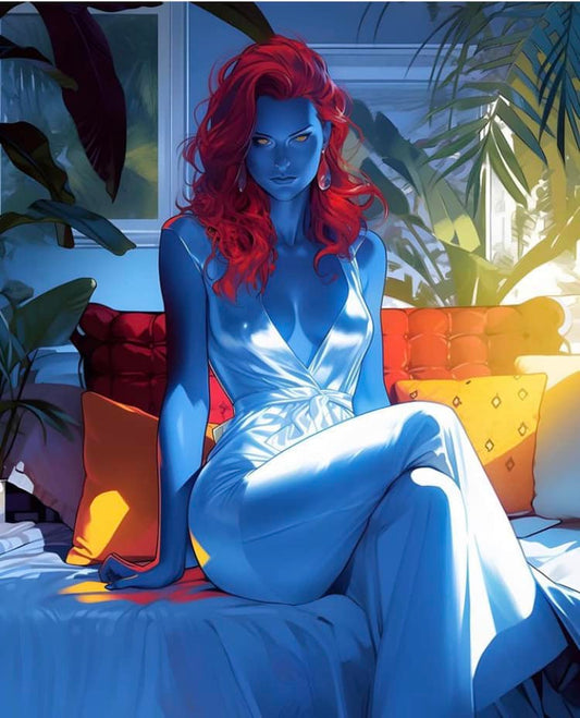 Blue Woman Lounge Portrait Print Poster