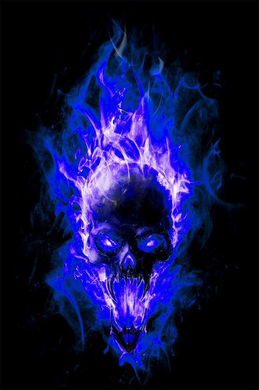 Blue Skull Blacklight Fantasy Artwork Colorful Wall Art Home Deco Jigsaw Puzzle