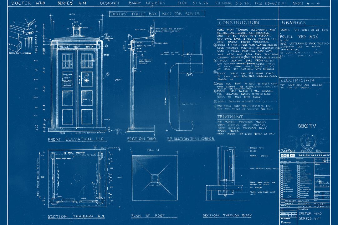 Blueprint Dr Who Time Machine Document Wall Art Home Decor Poster