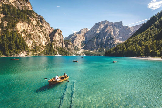 Boating In Lake With Canyon Mountain View Pragser Wildsee Italy Magnet Magnet