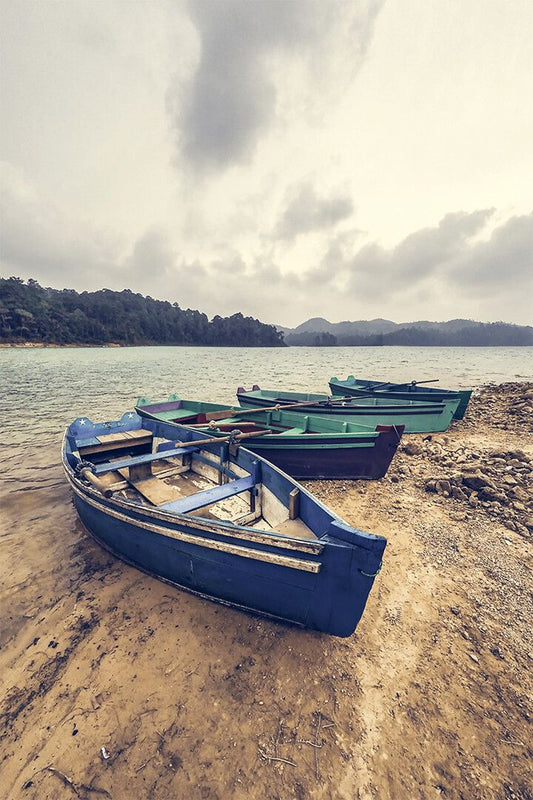 Boats Anchored Along The Shore Watercraft Painting Print Jigsaw Puzzle