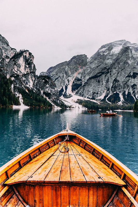 Boats In Harbor And Mountains Landscape Painting Print Jigsaw Puzzle