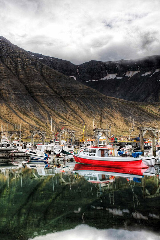 Boats In Harbor And Mountains Watercraft Painting Print Jigsaw Puzzle