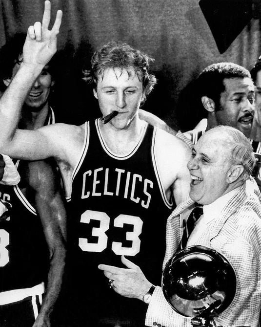 Boston Celtics Larry Bird And Red Auerbach Glossy Photo Nba Champs Print
