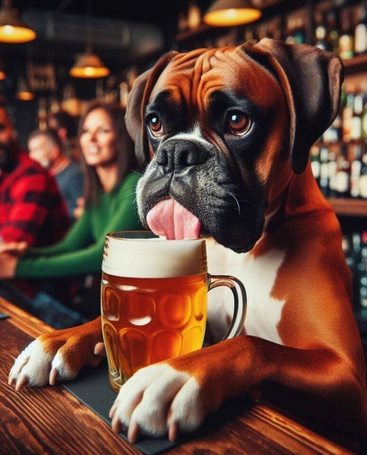 Boxer Dog In A Bar Enjoying A Beer Classic Art Print Picture Photo