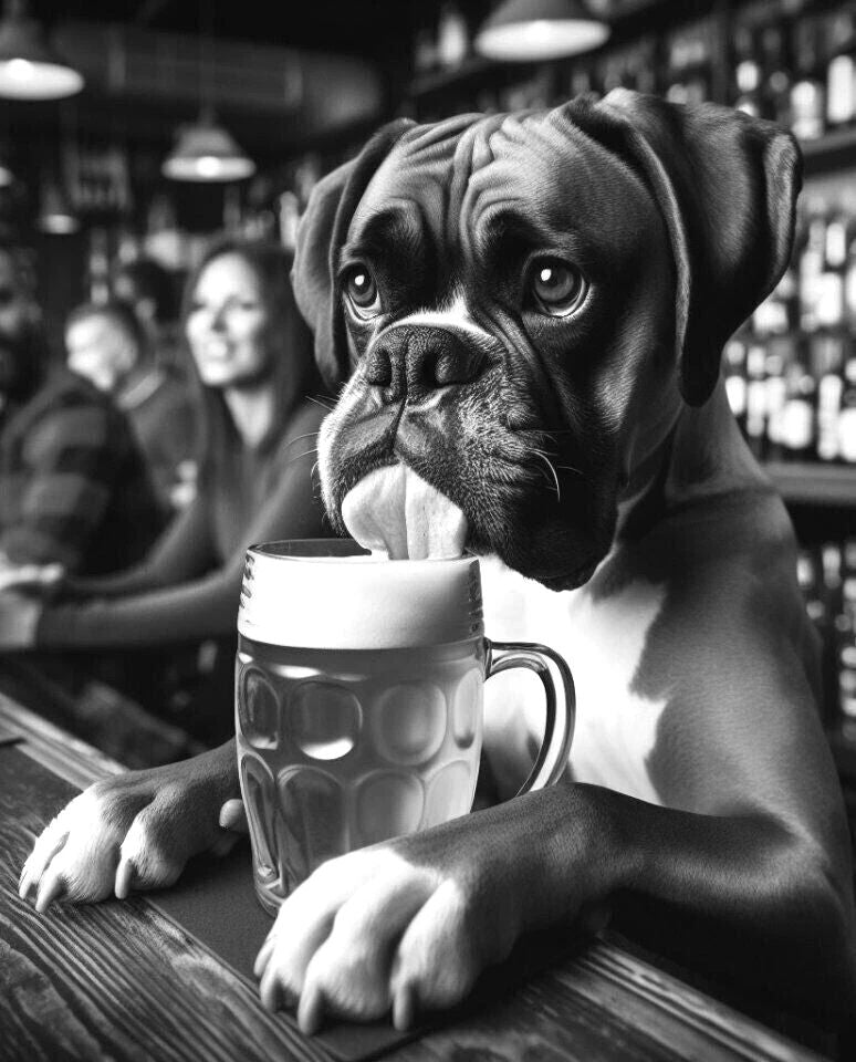 Boxer Dog In A Bar Enjoying A Beer Classic Cute Art Print Picture Keychain