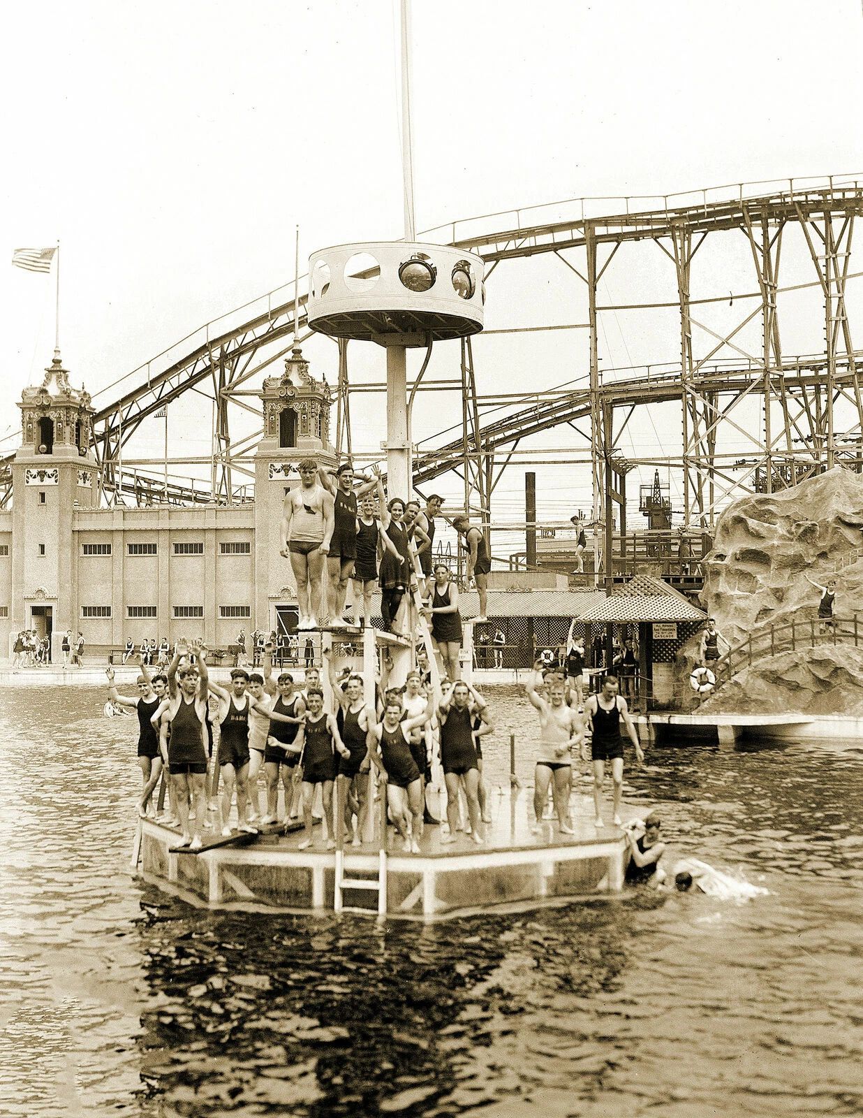 Boys Swimming At Starlight Park Old Vintage Retro Photo Reprint