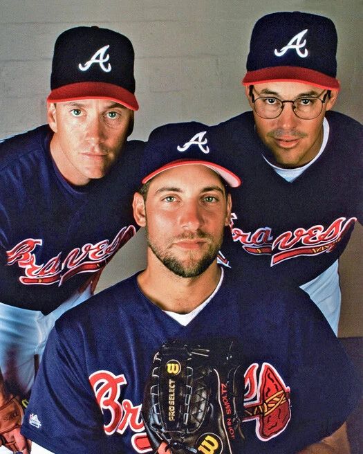 Braves Pitchers Tom Glavine Greg Maddux And John Smoltz Glossy Keychain Keychain