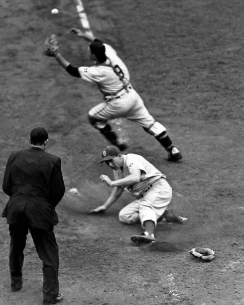 Brooklyn Dodgers Gil Hodges Glossy Photo Print 'Sliding Home' Poster
