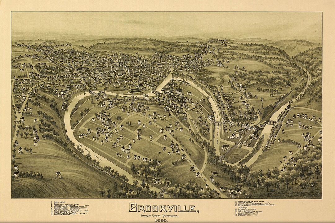 Brookville Pennsylvania 1895 Historic Panoramic Town Map Wall Poster