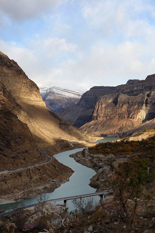 Brown Mountain Beside River Cloudy Sky Art Wall Decor Jigsaw Puzzle