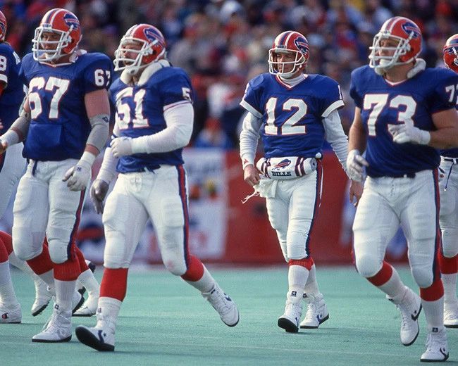 Buffalo Bills Jim Kelly And Offensive Line Glossy Photo Print Poster