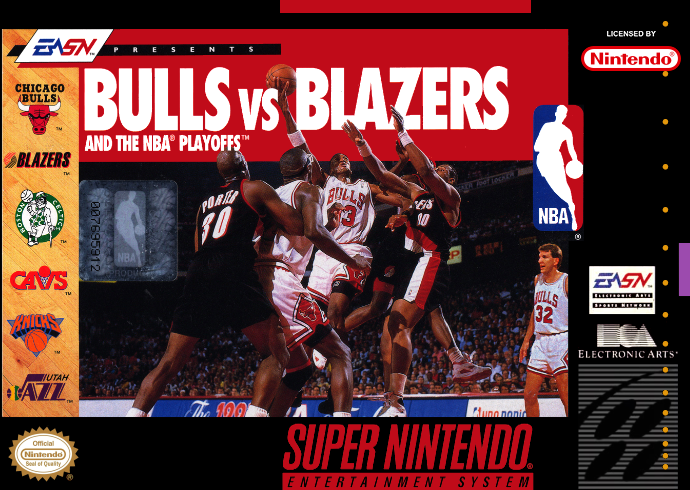 Bulls Vs. Blazers And The Nba Playoffs (Usa) Snes Print Poster