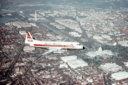 Capital Airlines Vc 700 Airplane Over City Retro Picture Photo