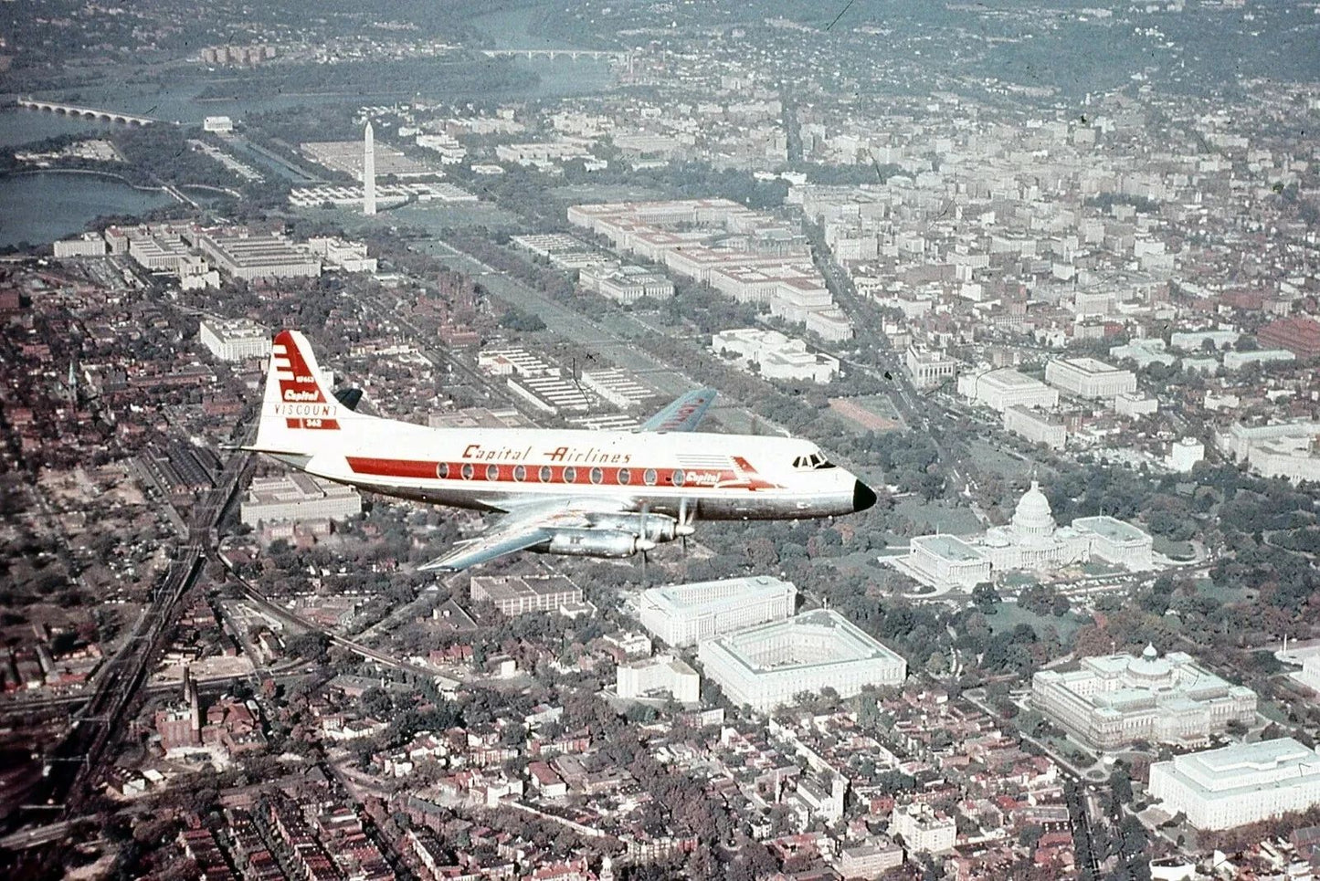 Capital Airlines Vc 700 Airplane Over City Retro Picture Magnet