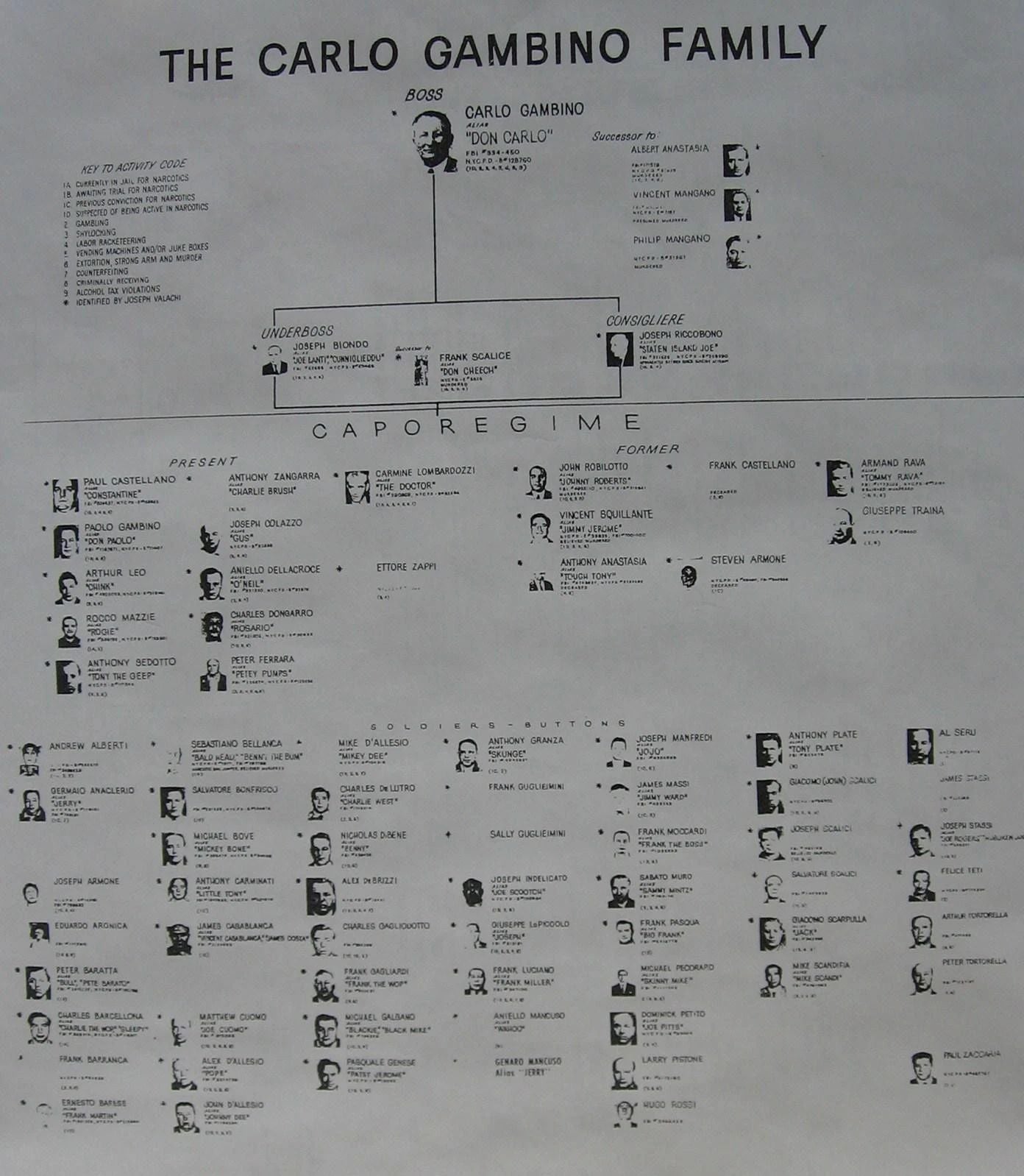 Carlo Gambino Photo Mafia Organized Crime Family Chart Mobster Mob Picture