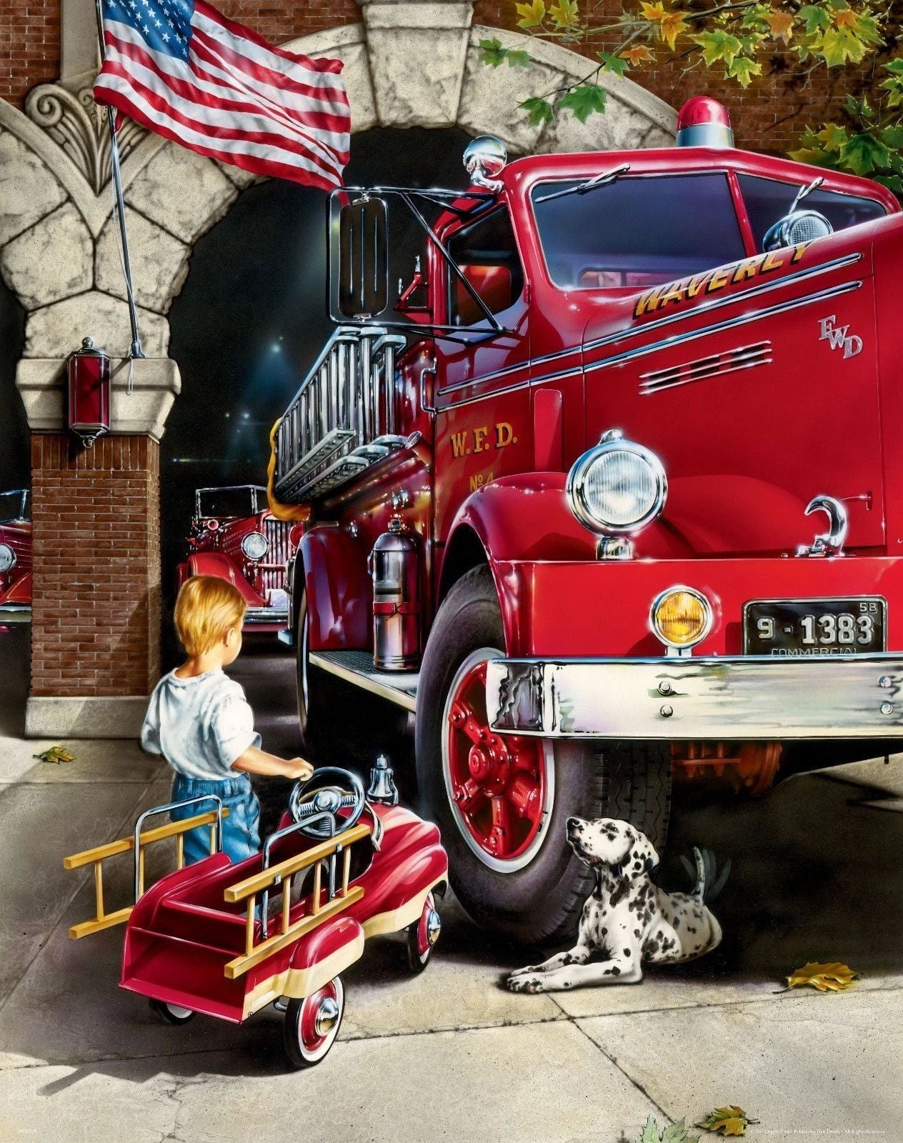 Child Firefighter Magnet Picture Firefighting Fire Truck Young Boy