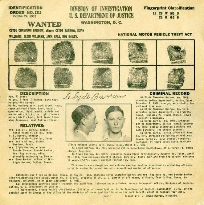 Clyde Barrow Finger Prints Magnet Bank Robbers Crime Picture Wide Border