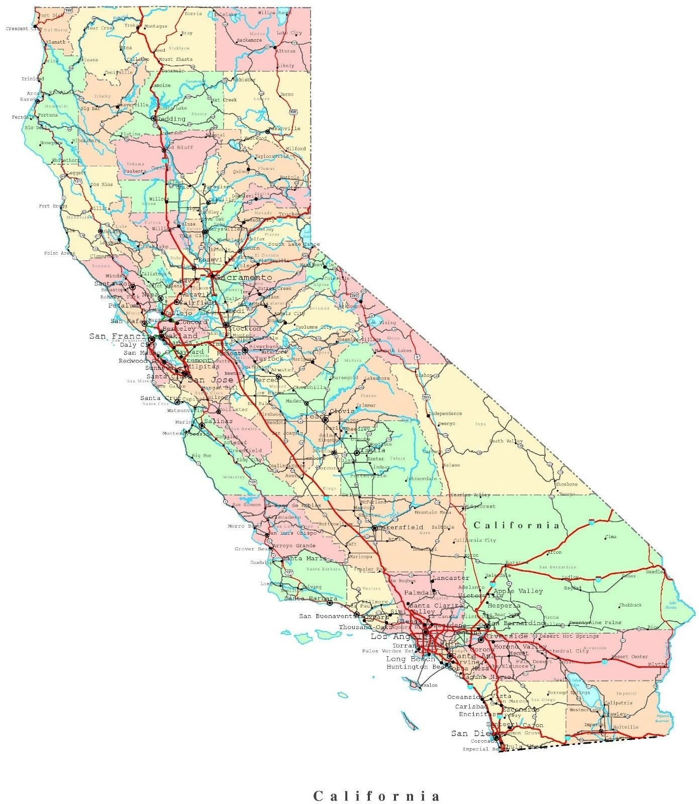 California State Map Poster Picture Photo Print Road City Usa La Sf Ca