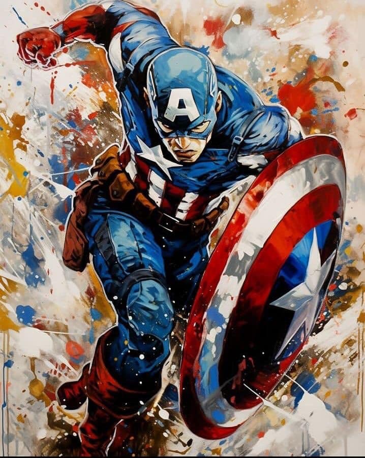 Captain America Action Painting Print Poster