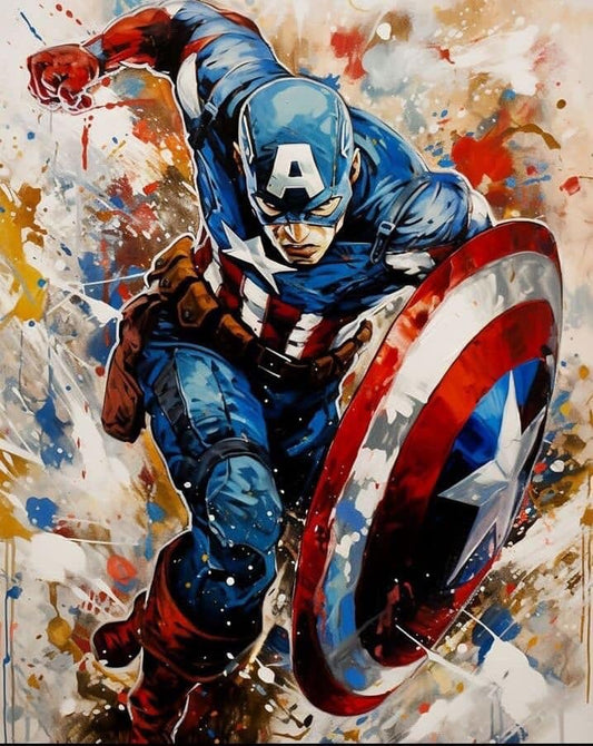 Captain America Action Painting Print Poster
