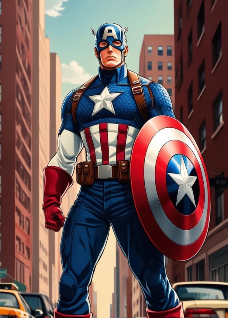 Captain America City Scene Print Poster