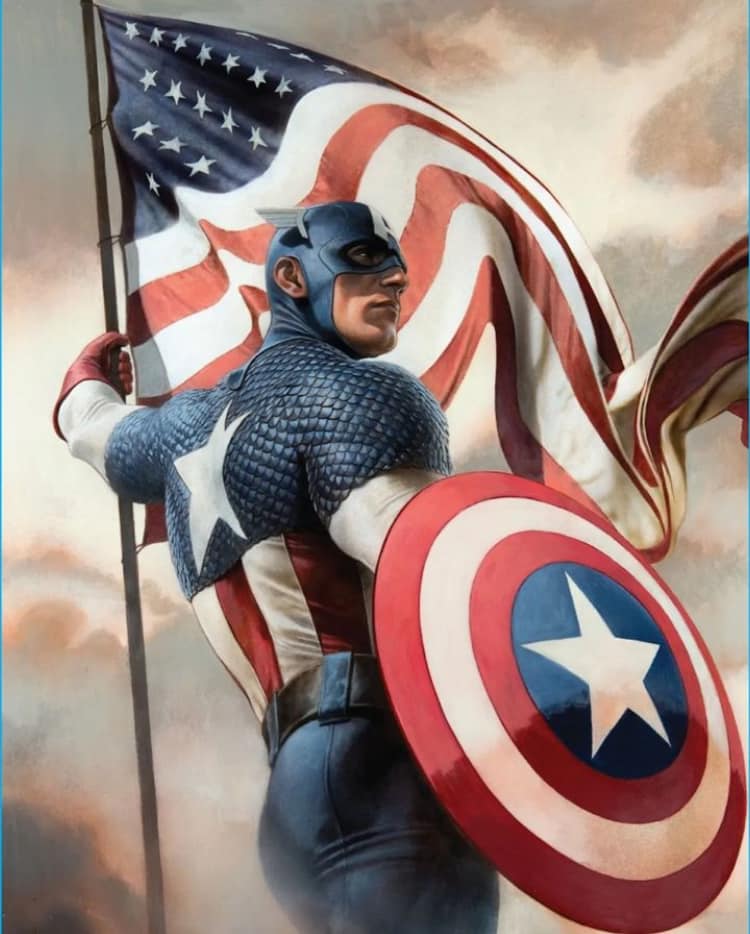 Captain America Flag Heroic Print Poster