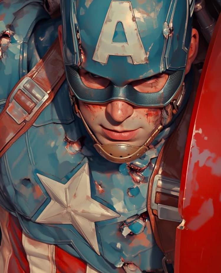 Captain America Portrait Damaged Armor Print Poster