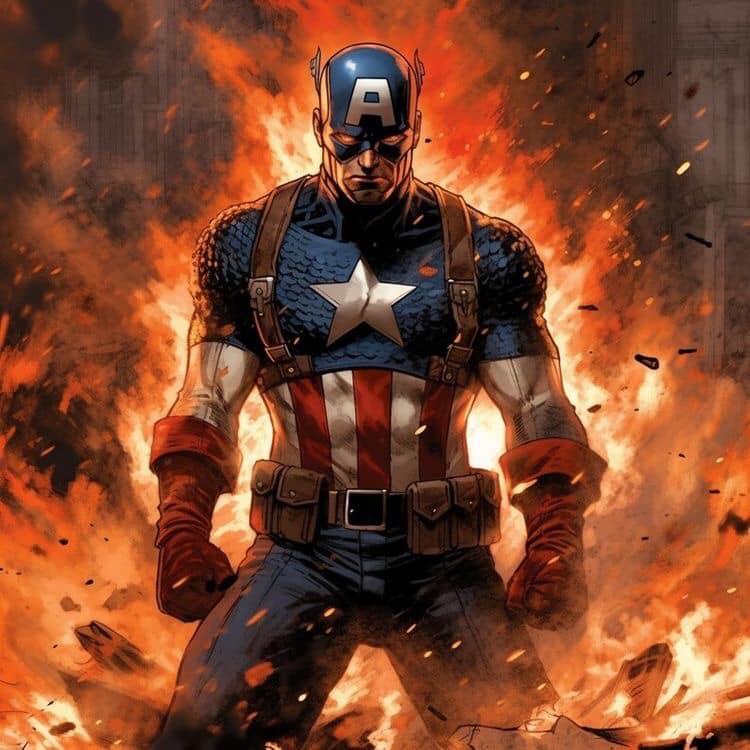 Captain America Portrait Fire Background Jigsaw Puzzle